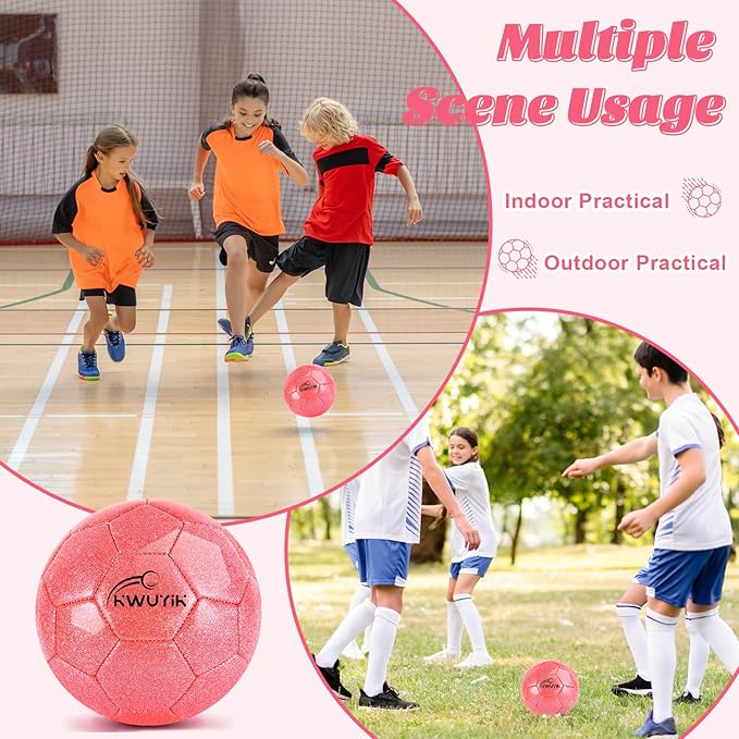 Size 3 4 5 Glitter Pink Gold Purple Soccer Ball Set with Pump Youth Soccer Ball for Kids Aged 4-6 6-8 8-12 Toddler Soccer Ball Soft Training Ball Practice for Teens Children Adults Boys Girls