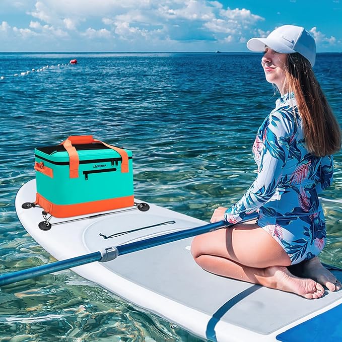 Paddle Board Cooler Waterproof, Super Capacity SUP Paddleboard Deck Cooler with Shoulder Strap & 6 Elastic Rope Clips, Paddle Board Accessories Bag for Stand Up Paddleboard and Kayak