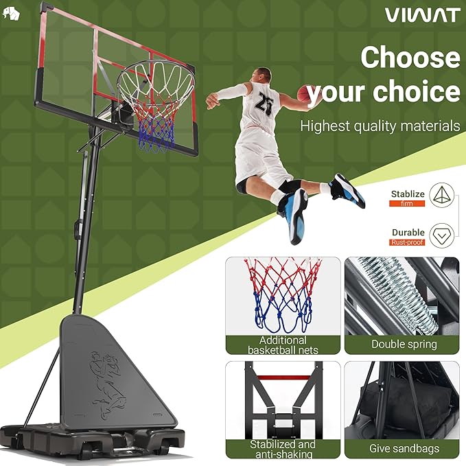 Basketball Hoop Outdoor 4.4-10FT Adjustable Kids Basketball Hoop Indoor Basketball Goal 45’’PC Shatterproof Backboard Portable Toddler Basket Ball Hoop for Kids/Adult Basketball Accessories Net