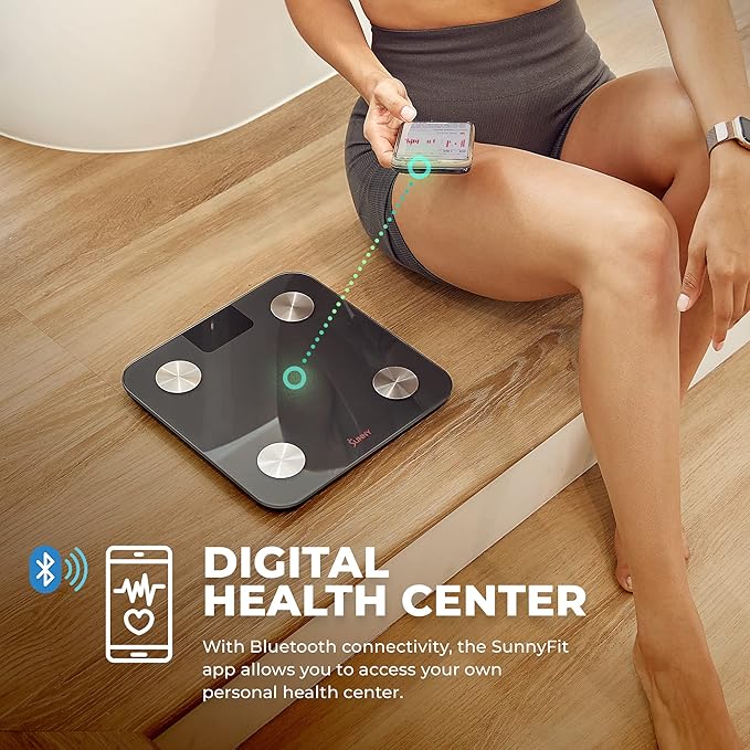 Sunny Health & Fitness 20 Metric Advanced Body Fat Composition BMI Scale with Health Tracker & Analyzer App - Smart Bathroom Scale for Body Weight, Metabolic Age, BMR, Fat Mass and More – SF-WS022063