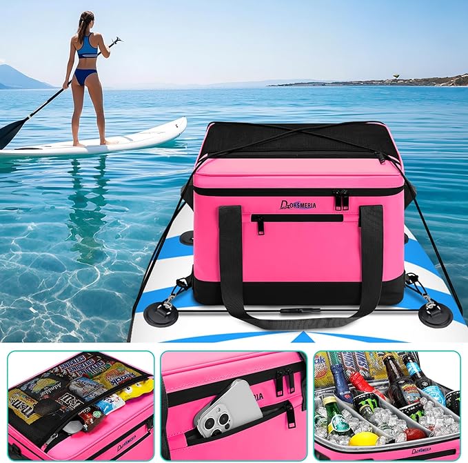 Paddle Board Cooler Waterproof, Super Capacity SUP Paddleboard Deck Cooler with Shoulder Strap & 6 Elastic Rope Clips, Paddle Board Accessories Bag for Stand Up Paddleboard and Kayak