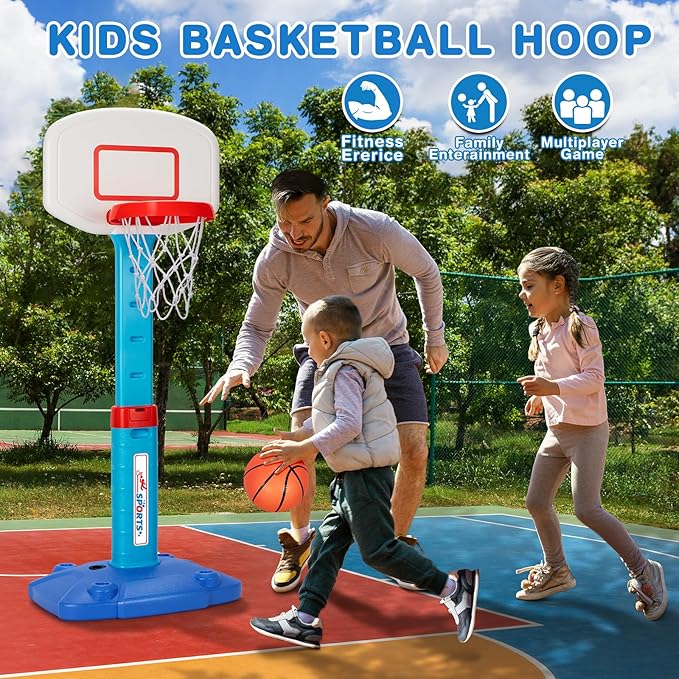 LACCHOUFEE Basketball Hoop Indoor Outdoor Toys for Toddlers 1-3, Kids Basketball Hoop with 3 Balls, Adjustable Mini Basketball Goal, Birthday Sports Toys Gift for Baby Boys Girls Age 1 and Up - Blue