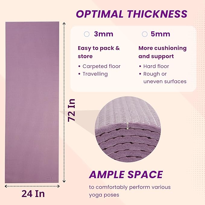 Everyday Yoga Deluxe Mat - 72"L x 24"W Non Slip Exercise Mat, Anti-Tear, 3-5mm Thickness for Yoga, Pilates & Floor Workouts