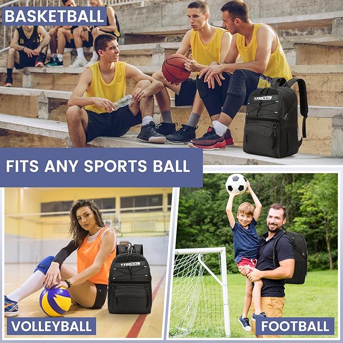 Basketball Bag Backpack with Ball Holder and Shoes Compartment,Best for Basketball, Soccer, Volleyball, Gym. (BLK)