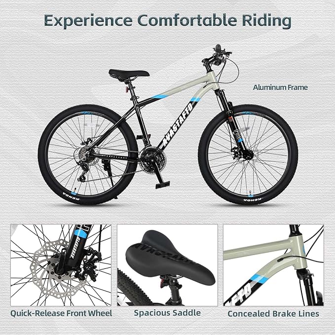 AVASTA Earth 26 27.5 inch Mountain Bike with 21-Speed,Aluminum Frame, Dual Disc Brake, Comfortable Saddle,Multiple Colors