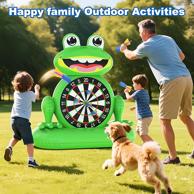 MOONTOY Pool Toys for Kids, Inflatable Frog Dart Board Game, Pool Games for Beach & Backyard, Summer Water Toys for Boys Girls Ages 6-12, Teens & Adults (Pump Included)