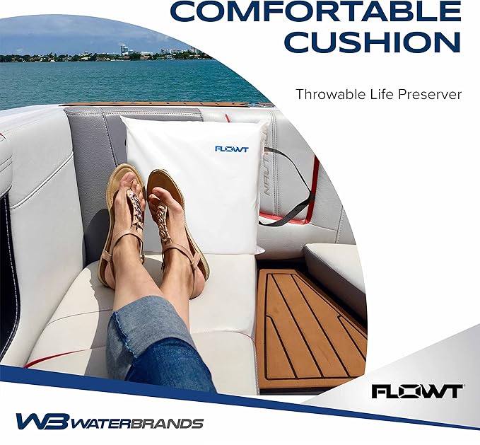 Flowt Boat Seat Cushion and Throw Cushion for Boat Safety – USCG Approved Type IV, Life Cushion for Boat, Durable, Comfortable Boat Seat Cushions for Kayaks, Paddle Board, Canoe and Boating - White