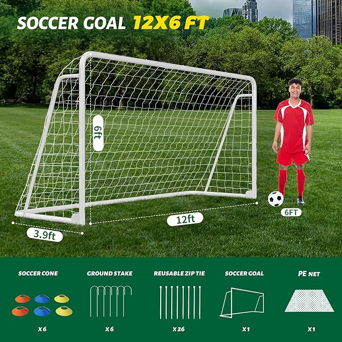 NAIZEA Soccer Goal - 12x6FT/16x7FT/10x6FT/8x6FT/6x4FT Soccer Goals for Backyard - Metal Soccer Goals for Youth Adult - Multiple Sizes Colors - Perfect for Games Indoor Outdoor Practice