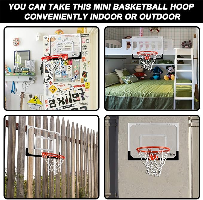 Indoor Mini Basketball Hoop Set Pro with 4 Balls for Kids and Adults for Door & Wall with Complete Basketball Accessories Perfect Christmas Birthday Gifts For Boys Teens