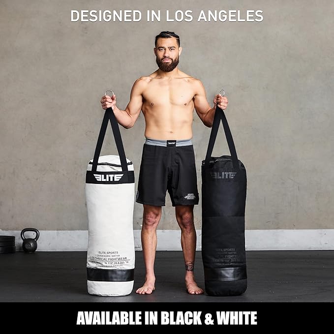 Elite Sports Boxing Bag – Heavy Duty Canvas Punching Bag with Straps for Boxing, Training, MMA, Muay Thai, Kickboxing, Martial Arts & Fitness – Unfilled Heavy Bag