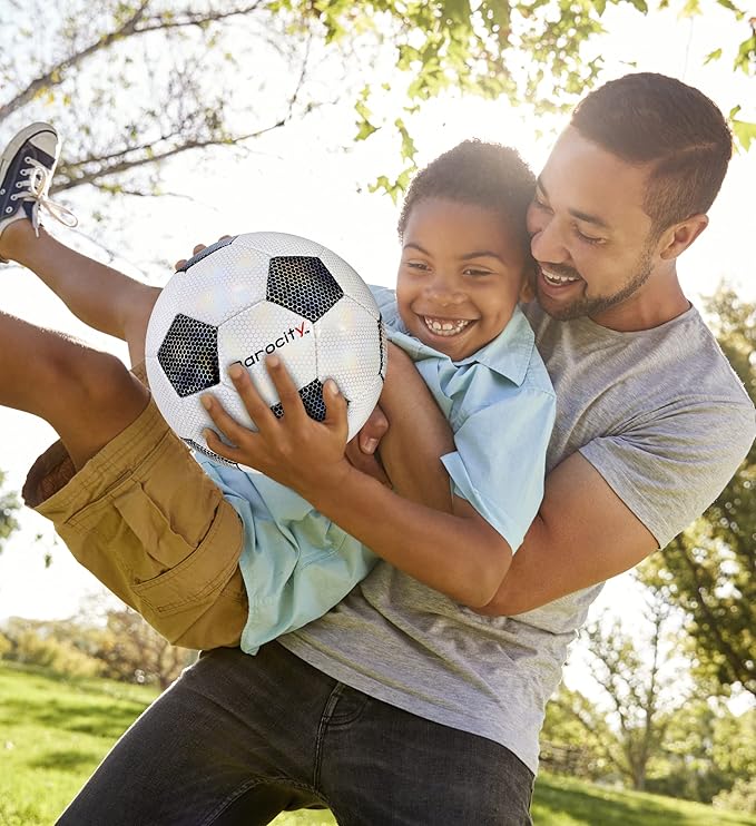 Soccer Ball - Premium Boy and Girl Official Match Ball with Cool Reflective Iridescent Rainbow Hex Pattern, Durable, Indoor, Outdoor, Training, Practice, Playtime and Games