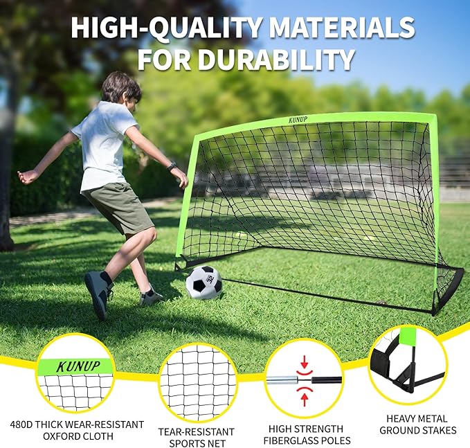 2 Pack Kids Soccer Goal for Backyard Set 6x4FT Portable Pop Up Soccer Net Training Equipment with Soccer Ball, Training Dice Mat, Cones and Carry Bag for Youth Toddler Teams Indoor Outdoor Sport Game
