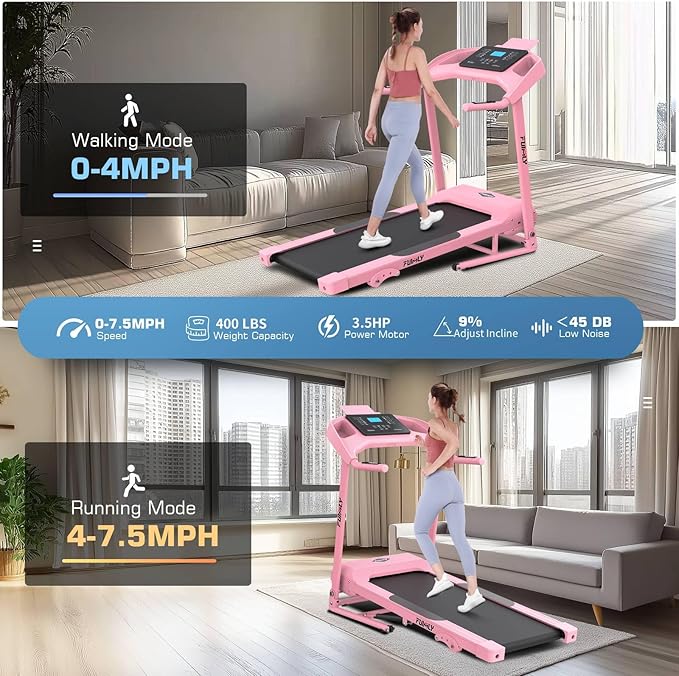 Incline Treadmill Foldable, Smart Portable Treadmills for Home with Body Fat Measurement & Heart Rate Sensor, 3.5HP Heavy Duty Folding Treadmill 400 LB Capacity with Silent Shock Absorption