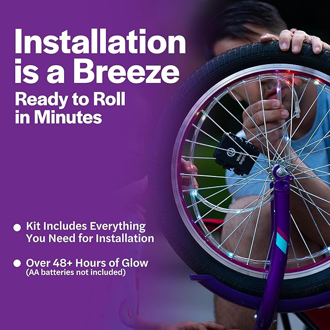 Brightz WheelBrightz LED Bike Wheel Lights - 2025 Edition with Superior Straps & LED-Weatherproof Shield! 14 Colors - Unmatched Durability, Visibility & 48+ Hours of Dazzling Illumination