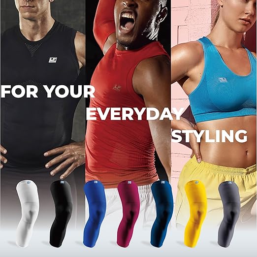 LP SUPPORT 667 Compression Sleeve Leg Full Length for Sports, Cycling, Running, Basketball, for Men Women (White, L, 1pcs)