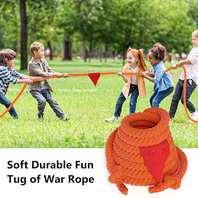 X XBEN Tug of War Rope with Flag for Kids 60FT, Teens and Adults, Soft Cotton Rope Games for Team Building Activities, Family Reunion, Birthday Party Orange