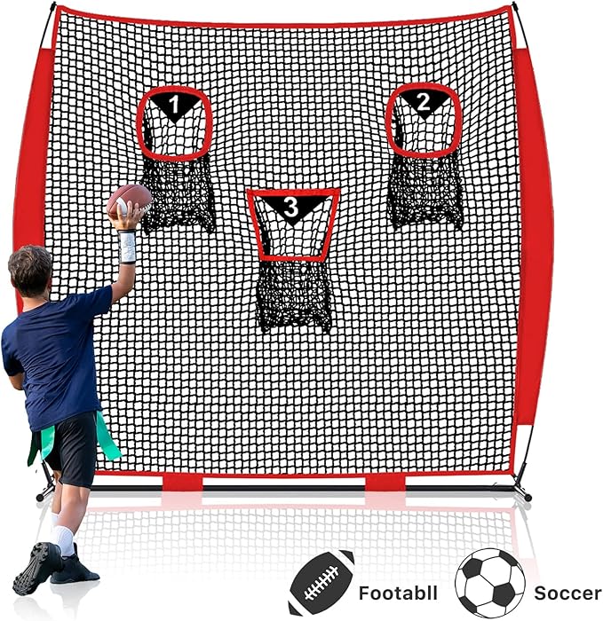 Football Nets for Throwing, Football Target Net Quarterback Throwing Net Football Target Practice Accuracy, Portable Football with 3 Throwing Targets