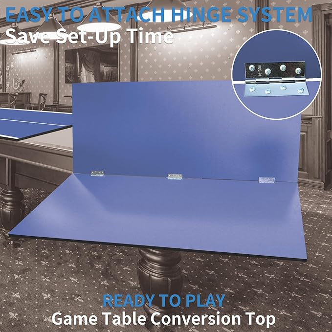 7/8/9ft Mid-Size Ping Pong Conversion Top with Net Set for Billiard and Pool Tables - Regulation Top Converts Billiards into Ping Pong Table Blue/Green/Black