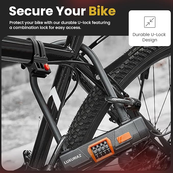 Heavy Duty Bike Lock with 5ft Steel Cable, 4-Digit Resettable Combination U-Lock, Durable Cable Lock for Secure U Lock Bike Protection