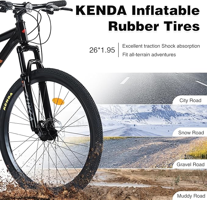 Mountain Bike 26 inch 24 Speed Dual Disc Brake MTB Front Suspension Fork Mountain Bicycle for Adult Men Women Outdoor Cycling