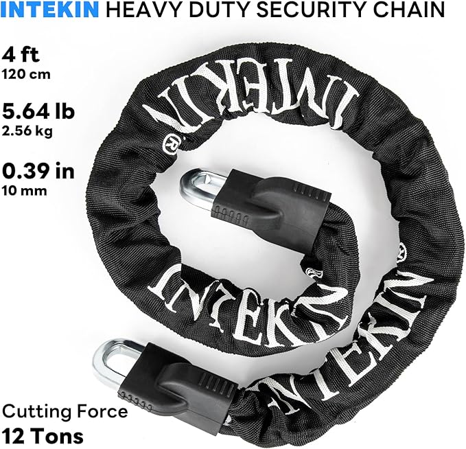 Heavy Duty Security Chain - Hardened Steel 4 ft x 3/8" Thick Square Bike Lock Chain for Bikes, Containers, Motorcycles, Trailers, ATV's
