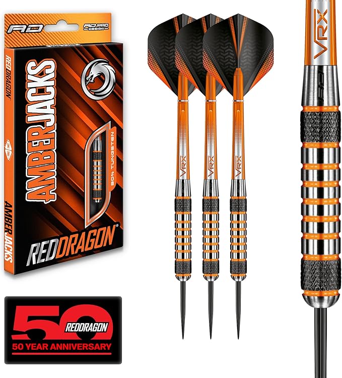 RED DRAGON Amberjack Series Darts Set with Flights and Shafts (Stems)