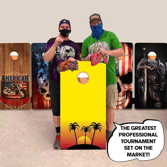 CornholeGamesUSA Pro Cornhole Boards Set | Made in USA | 3/4 Baltic Birch | No Bounce | Triple Thick Legs | Two Brace & Handles, Tournament 2x4 Regulation Set with Score Tower & Cornhole Bags