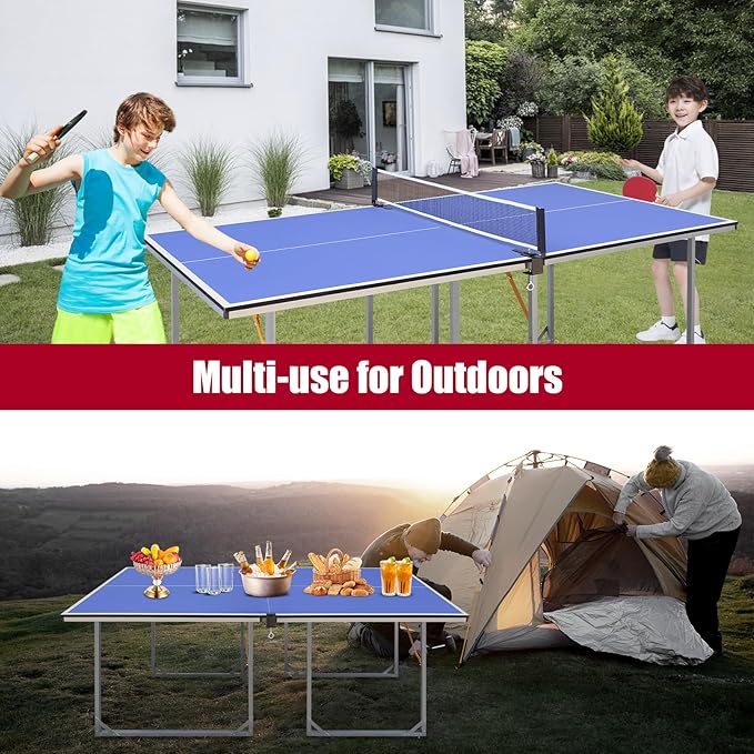 Ping Pong Table Foldable & Portable Table Tennis Table Set for Indoor & Outdoor Games with Net, 2 Paddles and 3 Balls