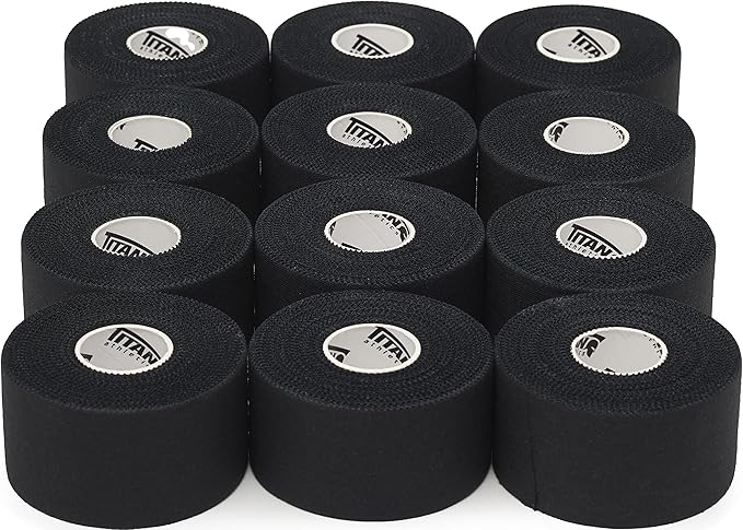 12 Pack Black Athletic Tape (45ft Rolls) - Athletes Trainers Injuries & First Aid - Premium Medical Sports Tape - Wrap & Support Ankles & Wrists - Easy Tear Design with Zinc Oxide & No Sticky Residue