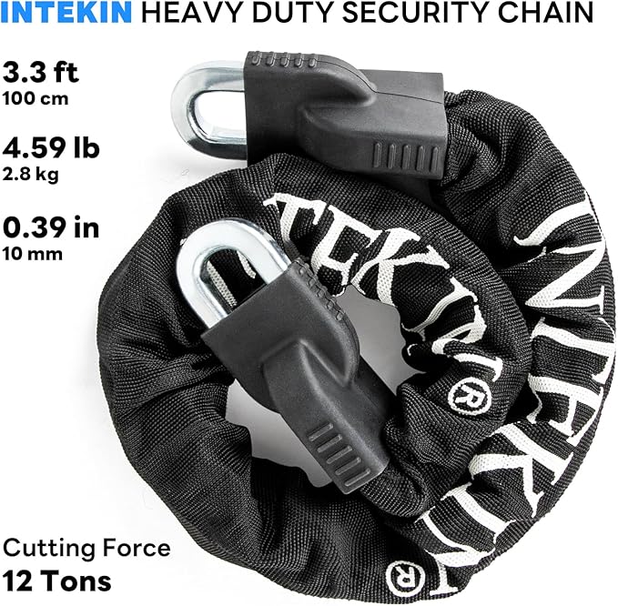 Heavy Duty Security Chain - Hardened Steel 3.3 ft x 3/8" Thick Square Bike Lock Chain for Bikes, Containers, Motorcycles, Trailers, ATV's