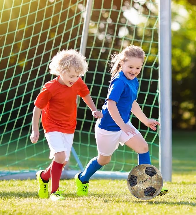 Soccer Ball - Premium Boy and Girl Official Match Ball with Cool Reflective Iridescent Rainbow Hex Pattern, Durable, Indoor, Outdoor, Training, Practice, Playtime and Games