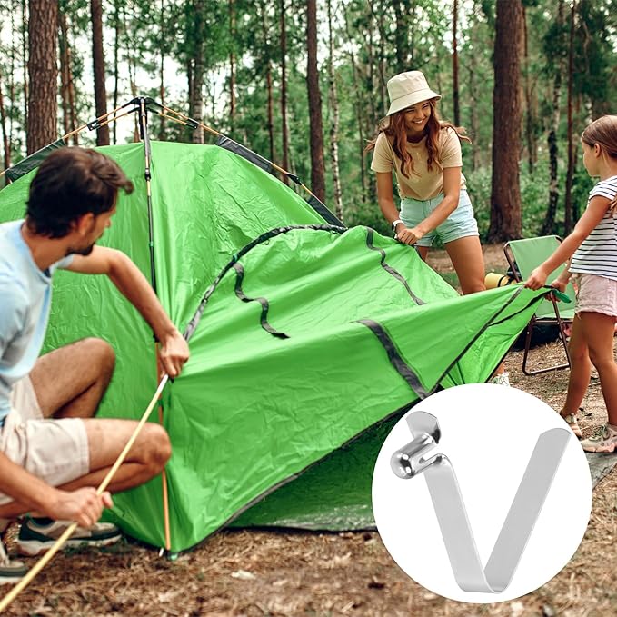 HARFINGTON Single Button Kayak Paddle Snap Spring Clip Spring Steel V-Shaped Hollow Lift Telescopic Locking Tube Pole Clips for Tent Umbrella Camping