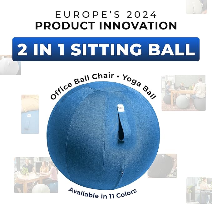 Balance Ball Chair for Office & Home - Ergonomic Exercise Ball for Posture & Back Pain Relief, Yoga Ball Chair - Sitting Ball with Washable Linen Cover