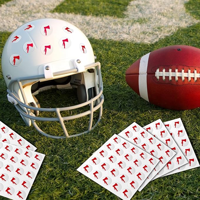 Jecery 200 Pcs 8 Sheets Football Helmet Stickers Hatchet Decals 1-1/8 Inch Self Adhesive Hockey Stickers for Baseball Softball (Red on Clear)