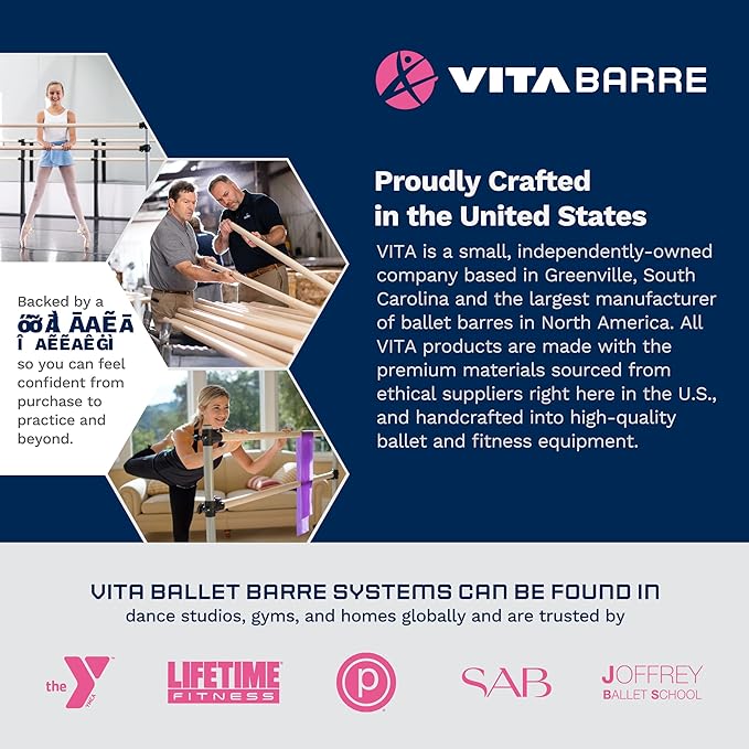 VITA Barre Portable Freestanding Double Ballet Barre, Prodigy, with Carry Bag | Adjustable Height, USA Made, Home or Gym Exercise Equipment for Kids & Adults | Dance, Fitness, Pilates