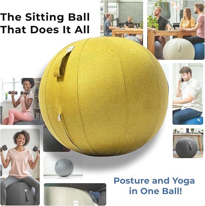Balance Ball Chair for Office & Home - Ergonomic Exercise Ball for Posture & Back Pain Relief, Yoga Ball Chair - Sitting Ball with Washable Linen Cover
