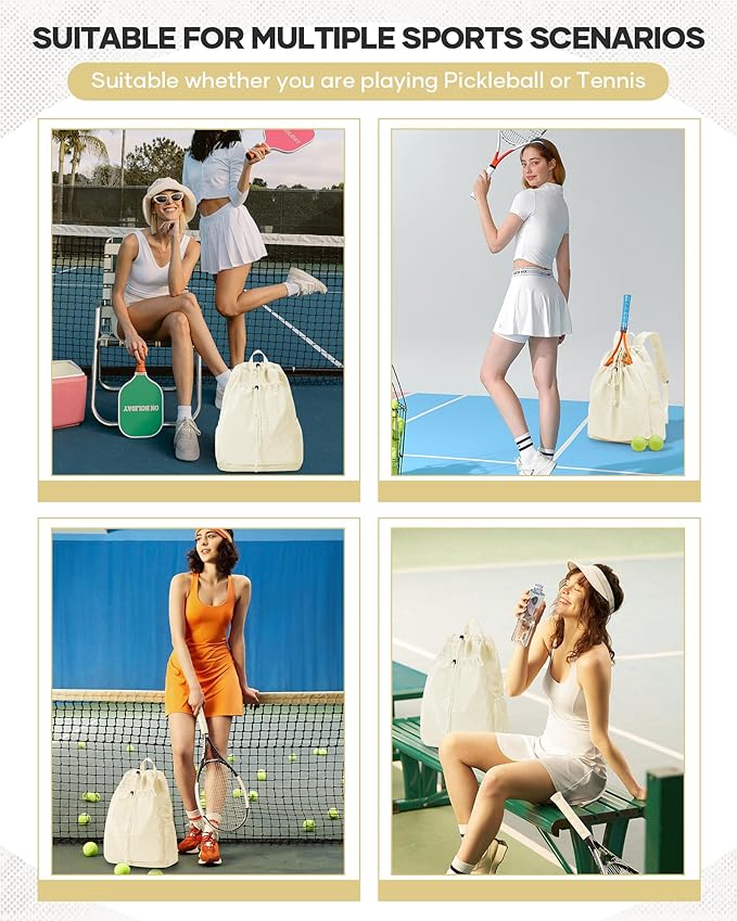 Tennis Racket Bag for Women, Waterproof Tennis Badminton Backpack 2 Racquets, Drawstring Racket Case for Ball Paddles
