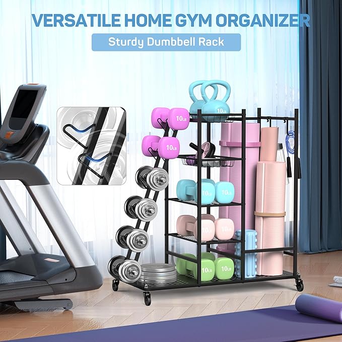 PLKOW Weight Rack for Dumbbells, Home Gym Storage for Dumbbells Yoga Mat Kettlebells, Yoga Mat Storage Rack for Garage, Home Gym