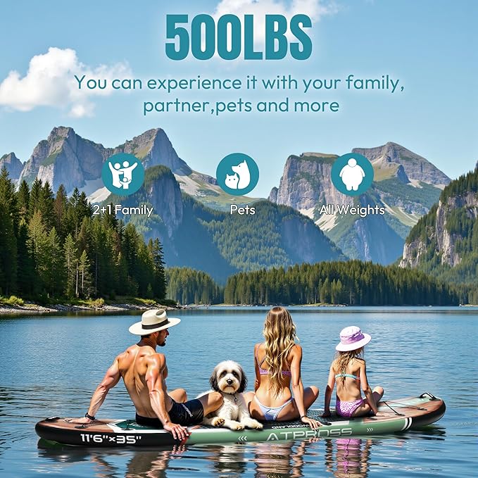 12'x36 Inflatable Paddle Board, 500lbs Extra Wide Stand Up Paddleboard for Adults with Premium SUP Accessories Kit & Backpack, Blow Up Kayak Non-Slip Stable Deck Boat for Yoga Fishing Surf