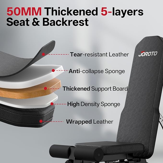 JOROTO MD65 Adjustable Weight Bench, 1700LB Heavy Duty Workout Bench for Home Gym, Flat Incline Decline Sit Up Utility Bench Press with 9 Backrest and 3 Seat Positions, Removable Leg Support and Wheels