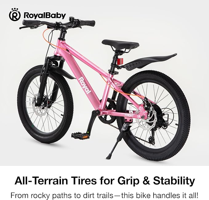 RoyalBaby Kids Mountain Bike for Boys and Girls, Ultra-Light Aluminum 20-24 Inch Wheel Bicycle for 6-14 Years Old Children, 7/21-Speeds Drivetrain
