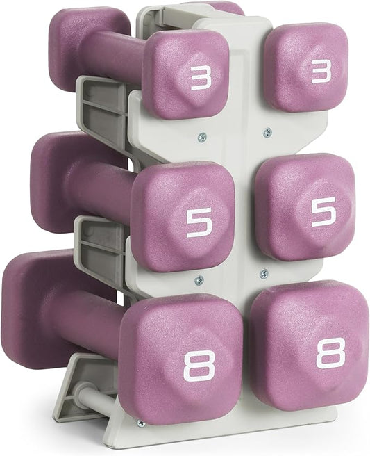 Tone Fitness Neoprene Dumbbell Set with Storage Rack – Non-Slip, Anti-Roll Hand Weights for Home Gym Workouts | 20 lb, 32 lb, & 50 lb Options