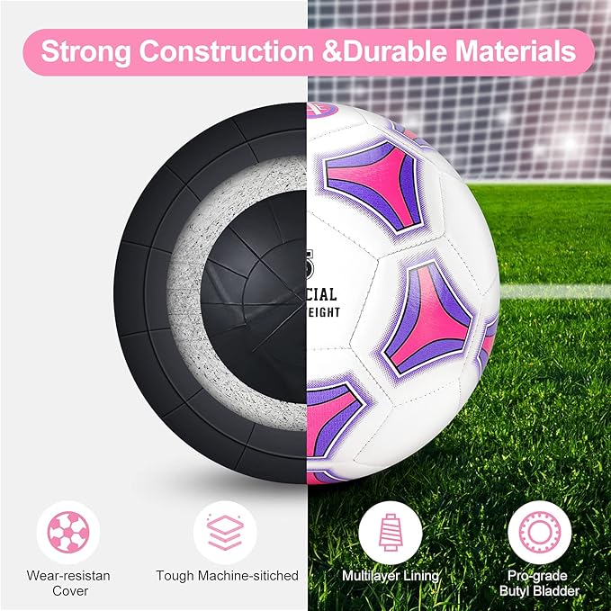 STEEFAN Pink Soccer Ball Full Size 3/4/5 for Kids Outdoor Play,Color Change Soccer Stuff with Official Size Ball Needles and Air Pump,Gift for Kid Teen Girl Junior,Indoor Outdoor Game Soccer Ball