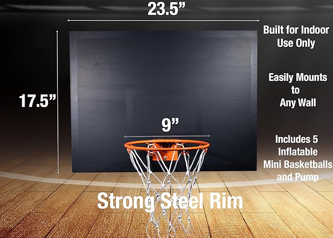 CALIKIWIPROS Mini Basketball Hoop Set Pro League Decorative Solid Wood Wall Mount, Includes 9’ Hoop & 5 mini Basketballs, Classic Look with Colors Matching Some pro Teams.