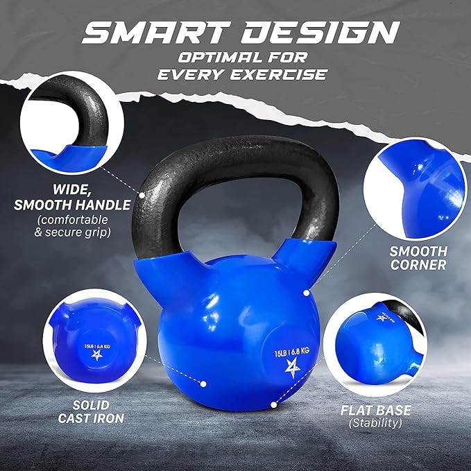 Yes4All Kettlebell, 5-100 LB Vinyl Coated Cast Iron Strength Training Kettlebells for Home Gym Exercises, Fitness, Full Body Workout Equipment, Push Ups, and Grip Strength