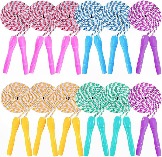 12 Pack Jump Rope for Kids,Jump Rope Stripe Ropes with Plastic Handles,Adjustable Skipping Rope,Colorful Jumping Skipping Stripe Rope for Outdoor Sports Exercise Activity,Assorted Colors