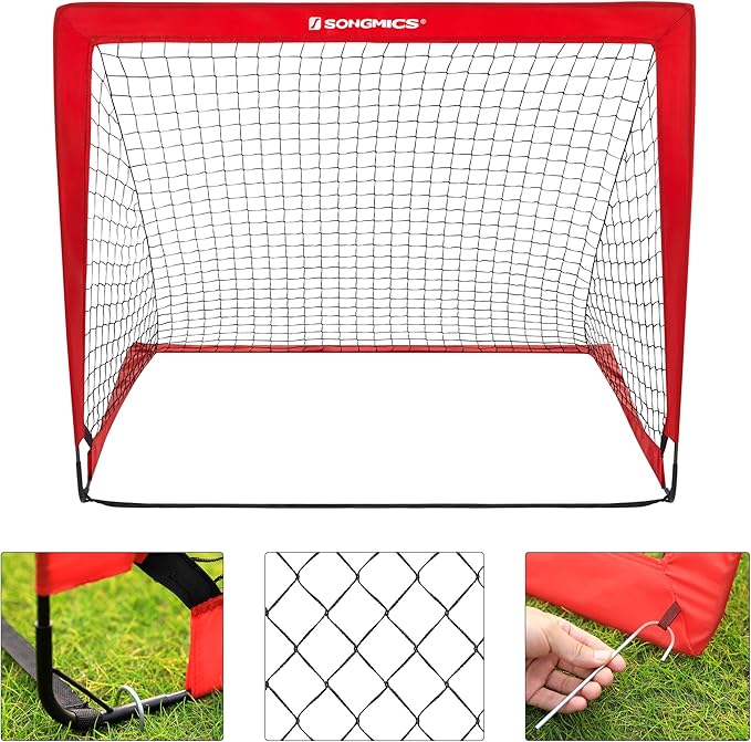 SONGMICS Kids Soccer Goals for Backyard, 4x3 ft Portable Soccer Nets Training Equipment, Toddler Soccer Goal with Carrying Bag, for Field