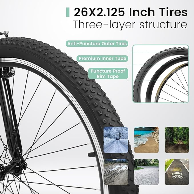 24 26 Inch Women Girls Mountain Bike, Disc/V Brakes 21 Speeds Women Bike, Sturdy Steel Frame and Suspension Fork, Stylish Adult and Teens Bicycle for Urban Trail Snow Commuter