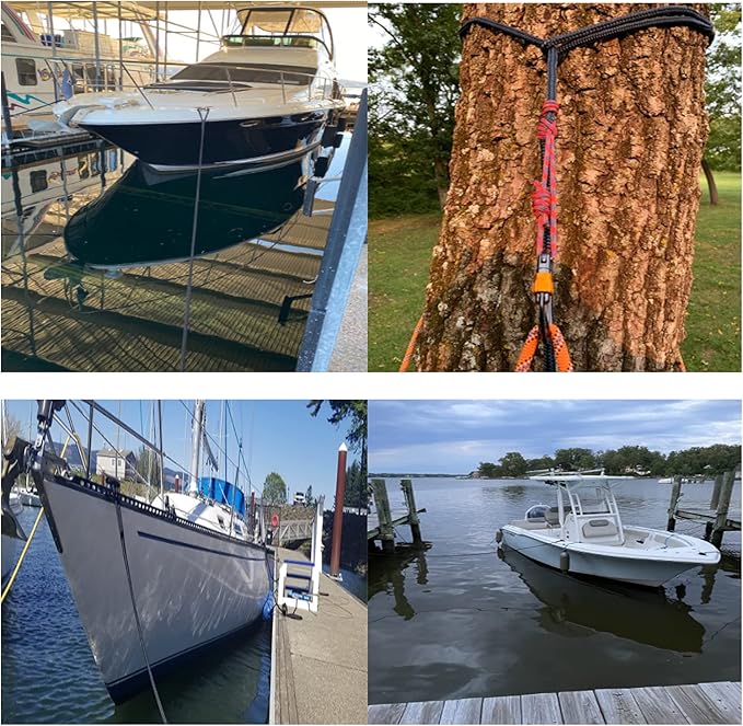 Amarine Made Dock Line, Double Braided Nylon Dock Lines 4840 lbs Breaking Strength (L: 20 ft. D:1/2 inch Eyelet: 12 inch) 2 Pack of Marine Mooring Rope Boat Dock Lines Working Load Limit:968 lbs