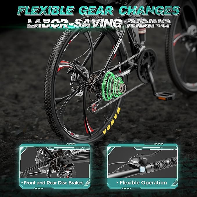 Outroad 26 Inch Folding Mountain Bike, 21 Speed Full Suspension High-Carbon Steel MTB Foldable Bicycle, Dual Disc Brake Non-Slip Folding Bikes for Adults/Men/Women, Black, Orange and Green